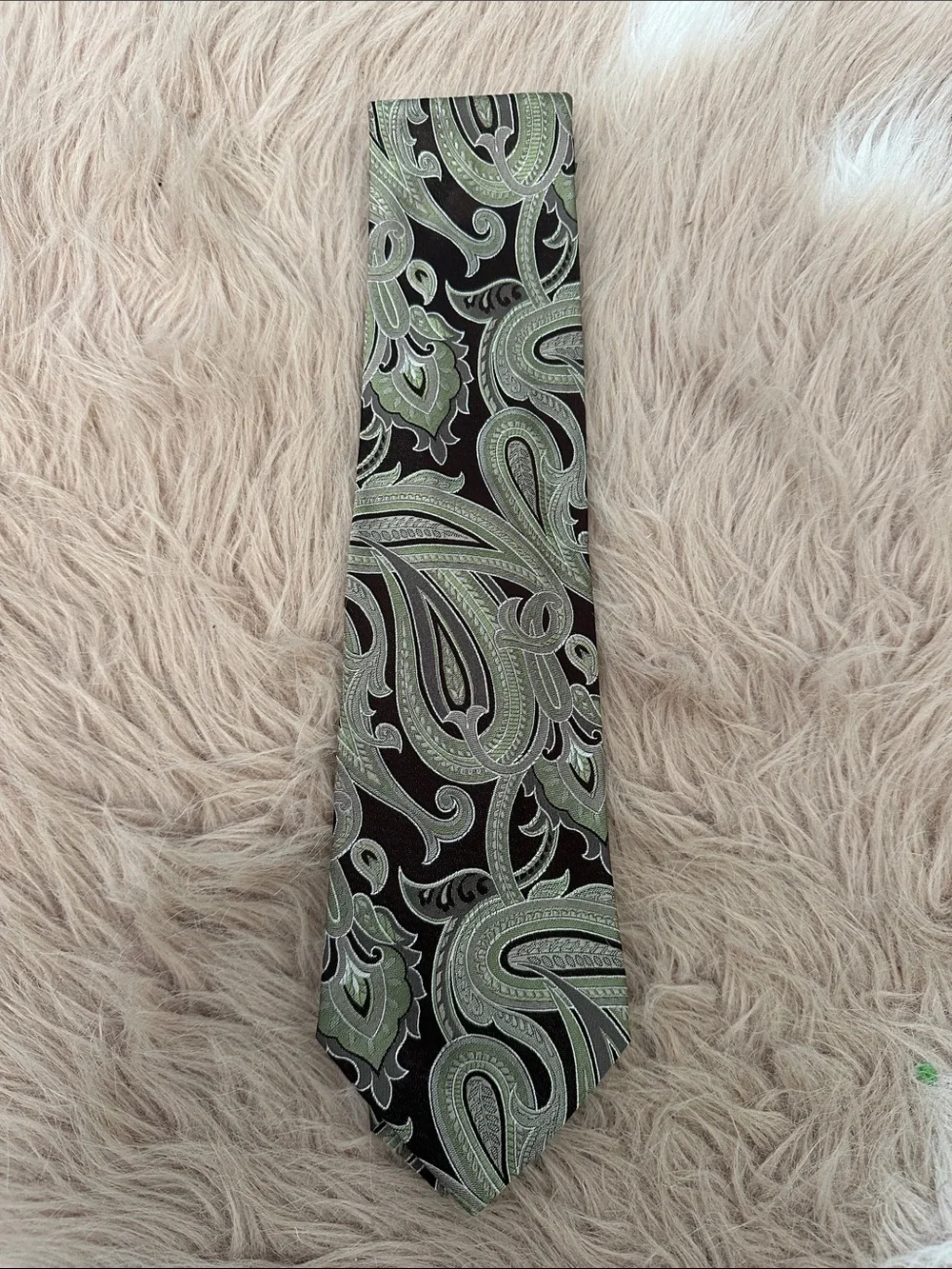 Etro Olive Green and Brown Paisley Silk Tie